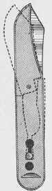 Guarded Knife. The dotted line shows the blade pressed forward for cutting.