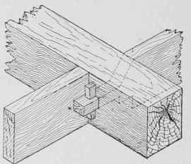 Fig. 155. Joist Fastened to Girder by Tenon Joint and Dowel