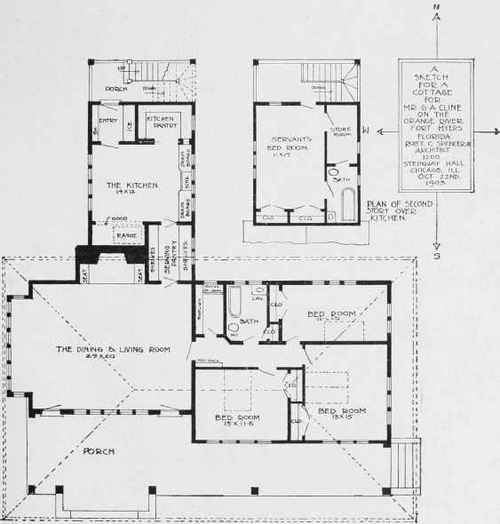 GROUND FLOOR AND SECOND STORY PLANS FOR FLORIDA BUNGALOW.
