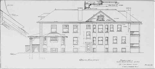 SIDE ELEVATION OF TWO STORY FLAT BUILDING FOR MR. J. WM. THORSON, CHICAGO, ILL.