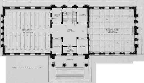 FIROT FLOOR PLAN. PLAN OF VIRGINIA LIBRARY, MeCORMICK THEOLOGICAL SEMINARY, CHICAGO, ILL.