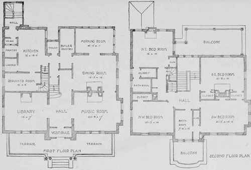 FIRST AND SECOND FLOOR PLANS OF COLONIAL RESIDENCE FOR MISS DURAND AND MRS. WHITE,