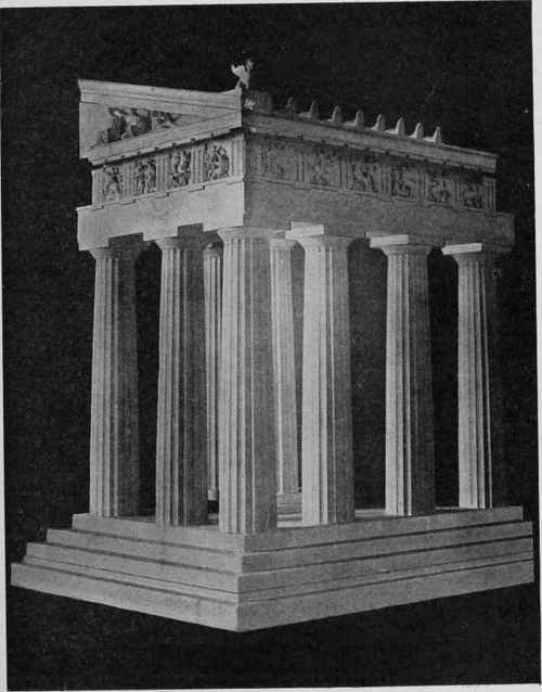 Restored Model of Corner of Parthenon at Athens. Showing use of Greek Doric Order and tho relation pf its various parts