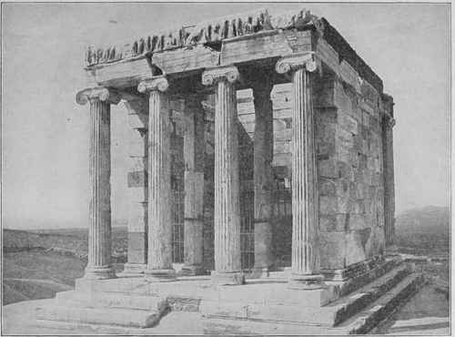 Temple of Nik Apteros on the Acropolis, Athens. Showing use of Greek Ionic Column with Plain Capital and Ornamented Frieze.