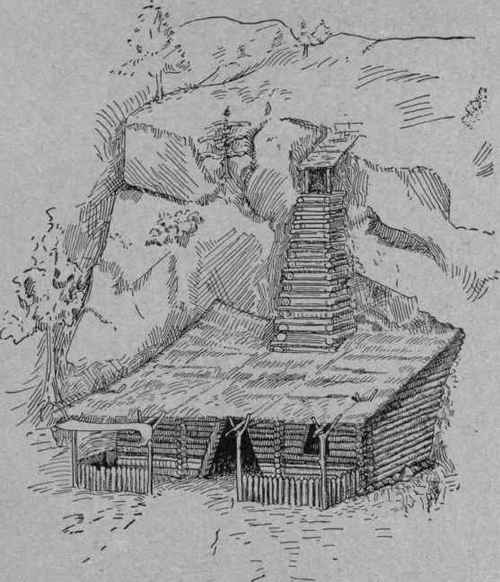 PRIMITIVE LOG HOUSE OF THE ARYANS Shows chimney which seems to have been lost for some years.