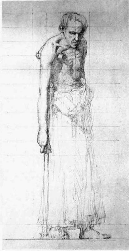Pencil Study By Jules Guer1n For Figure In His Mural Decorations.