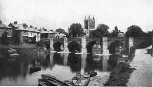 Photograph of the Wye Bridge and Cathedral.