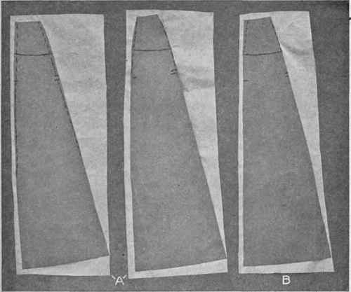 Fig. 93. Alteration of pattern; A, decreasing hip measure; B, decreasing waist measure.