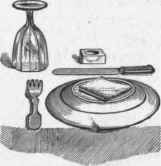 Fig. 10. Relative position of plate, napkin, goblet, salt cup, knife and fork, when the table is set.