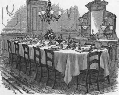 Fig. 9 The general arrangement of the table set for a party of twelve persons. The plates are often left off, and furnished by the waiter afterwards.