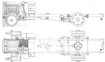 Plan view and side elevation of the Packard 5 ton worm drive chassis.