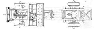 Plan view of the Liberty Class B chassis, showing Hotchkiss drive and massive construction for heavy duty.