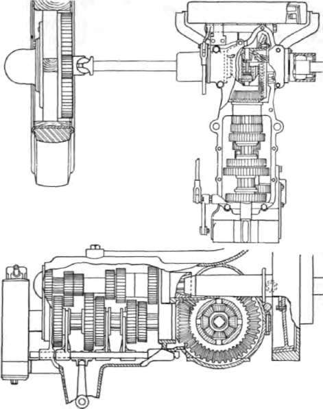 Side and Plan View of Walter Transmission and Front Wheel Drive.