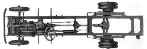 Stewart 3 1/2 ton chassis, plan view, showing internal gear drive axle and unit power plant.