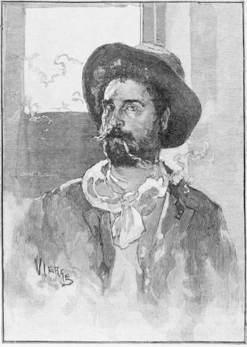 Daniel Vierge. Sketch by Himself, Engraved by Clement Bellhnger.