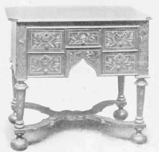 Marquetry Table, fitted with Drawers.