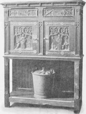 Oak Cabinet, with Carved Gothic Tracery and Figures of Saints.