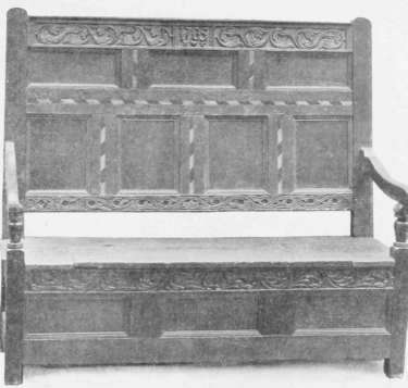 Oak Settee, with Inlaid Borders (dated 1705).