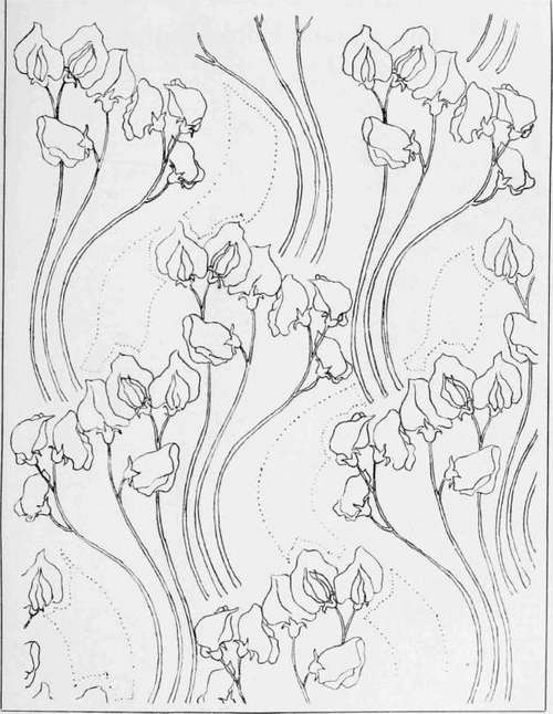 Repeat Design (Sweet Pea) for Textile or Mural Decoration.