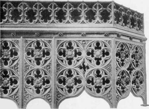 The Canopy of the Carved Oak Pulpit in Southwell Minster.