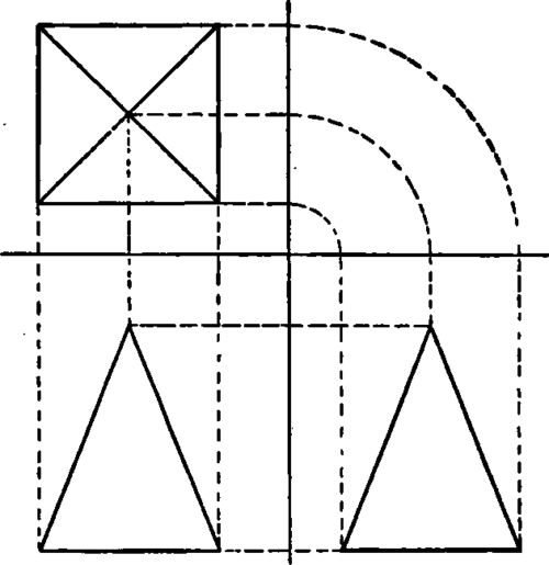 Plan, Front, and Side Views of a Square Pyramid.