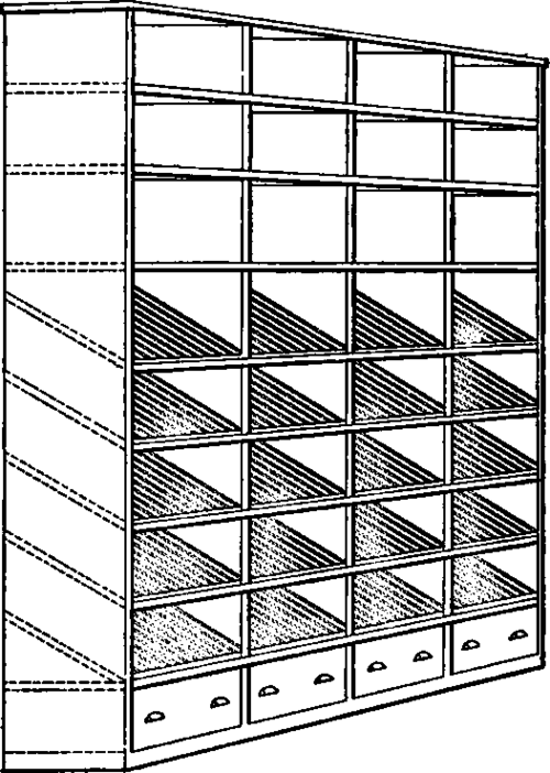 Case with Inclined Shelves suitable for Long Tools.