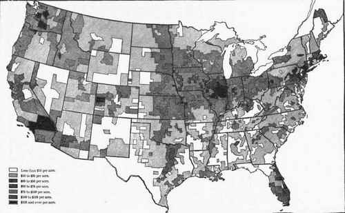 Average Value of Land in Farms per Acre, by Counties: 1910.