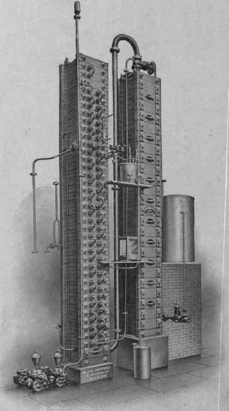 Fig. 24.   coffey's patent continuous working steam still (Blair, Campbell, and McLean, Ltd., Glasgow). Exterior.
