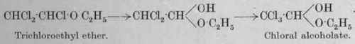 Formerly the chlorination was a tedious operation. Chlorine was passed into a relatively small quantity (25 kilos.) of absolute alcohol contained in a glass balloon, first kept cold, and then gently warmed, the process extending over weeks.2