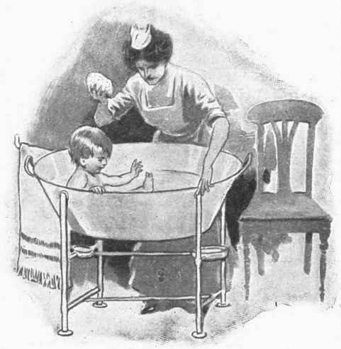 A nursery basin is very convenient. It is fitted into a frame which raises it to a convenient height for the nurse