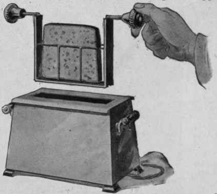 An electric toaster which cooks both sides of the slice at once, and will also heat a kettle or keep food hot at a cost of a few pence weekly