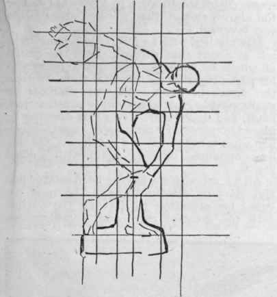 Blocking in a figure by means of squares and straight lines, a method apt to give a mechanical and lifeless effect