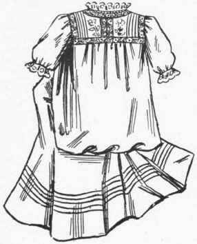 Fig. No. 5. A pretty gown, fastening at the back, finely tucked and embroidered