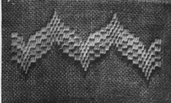 Modern Florentine embroidery in three shades of blue on cream canvas