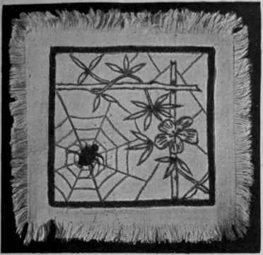 The housekeeper will find in dessert d'oyleys an opportunity for artistic expression. Coloured embroidery is eminently suitable if the pattern is designed to match the dessert plates