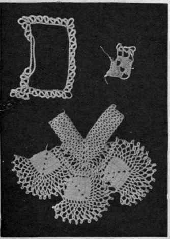 The point edging with border connected by means of chain. How the edging is commenced. Border arranged for a cloth