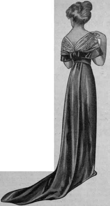 A dinner gown of velvet is always effective, trimmed with real lace, and cut with a long, flowing train