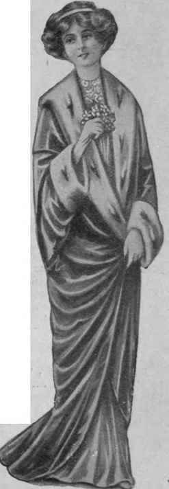 An evening coat of velvet can be worn all the year round, the addition of fur adding necessary warmth in winter