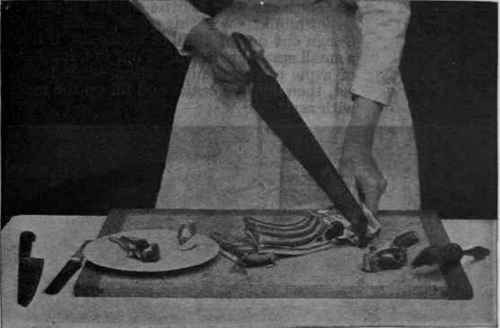 Fig. 1. Removing the spine of chine bone with a saw