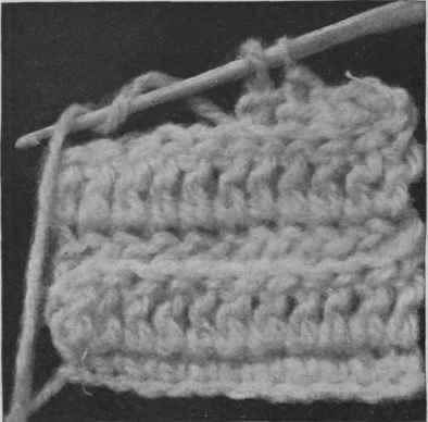 Fig 19. Treble and purl crochet. The row of purling  forms a rib and takes away from the monotony of plain treble