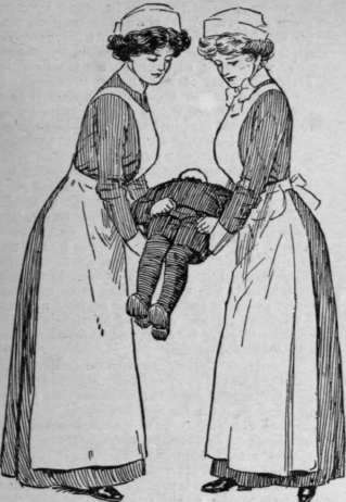 Fig. I. To lift a patient properly requires two persons, who should join hands underneath the shoulders and hips