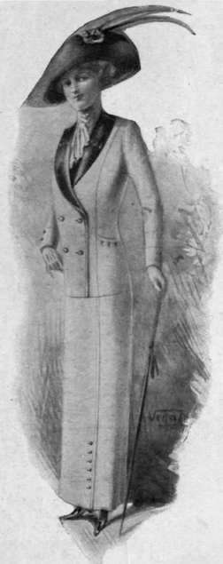 Sketch of double breasted coat and skirt when finished