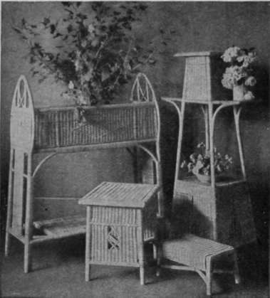 Some pleasing and characteristic examples of cane furniture. The charming colour of cane harmonises admirably with almost every scheme of decoration and is peculiarly suitable for town dwellingsas it is easily cleaned