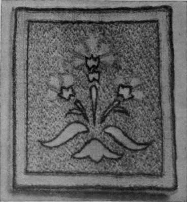 A carnation design, outlined in two shades, pink for the flowers, and black for the stalks and stems. The background is in a soft blue green