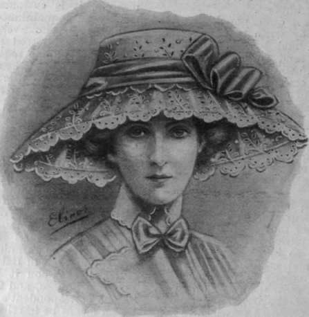 A charming example of a river hat in broderie anglaise. This hat should be shady, and, though dainty and light, be capable of withstanding river mists or even slight rain