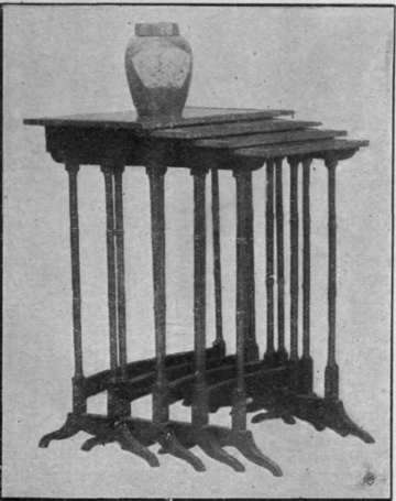 A nest of tables is a most convenient article of furniture, since every guest can thus be accommodated with a corner on which to place her cup and saucer