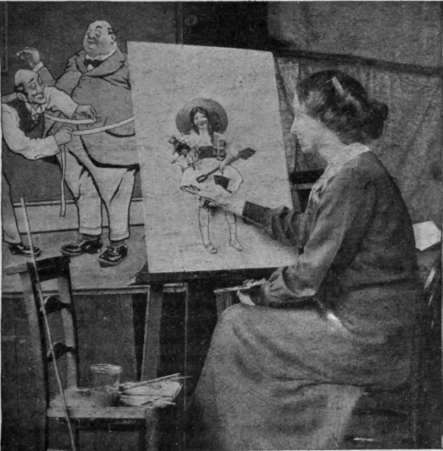 A student of the Press Studio working at an original design tor a poster advertising a seaside resort
