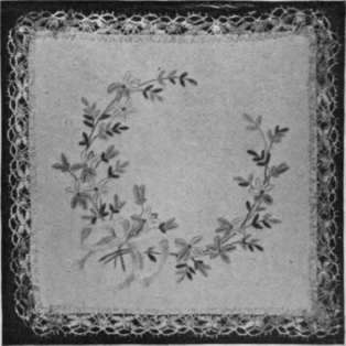 A table centre of white satin in French painting. This art is easily acquired and is most effective