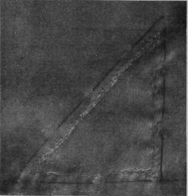 Fig. 2. Tack the material for the patch in position, having previously trimmed the edges of the tear, and fasten down with small running stitches