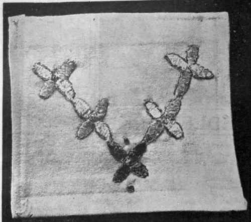 Fig. 2. The flower of the Durbar embroidery design arranged in V shape to form an attractive trimming for an evening gown, or a beautiful Vandyke edge to a collar or fichu